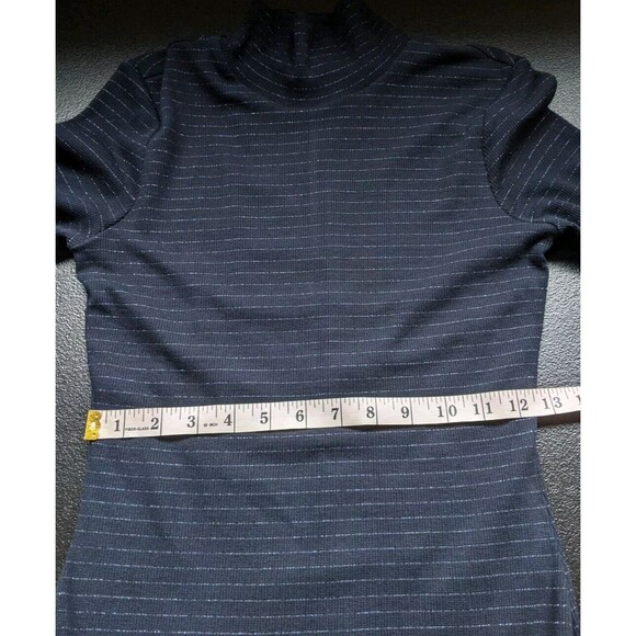 Marine Layer Midi Dress Lexi Rib Turtleneck in Navy Lurex Stripe Tencel Small - Picture 6 of 13